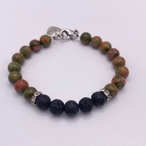 Unakite and Lava Bead Bracelet